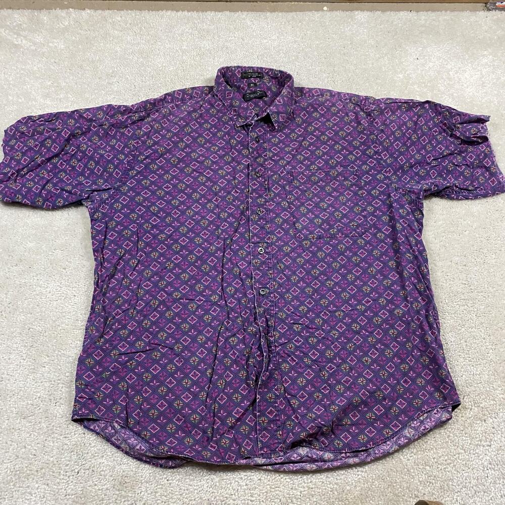 VTG Christian Dior Shirt Mens XL Purple Geometric USA Button Up Faded Party